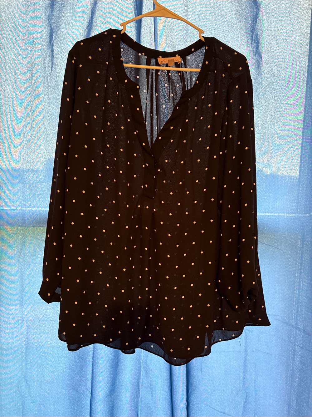 Philosophy Black Blouse with Cream Polka Dots